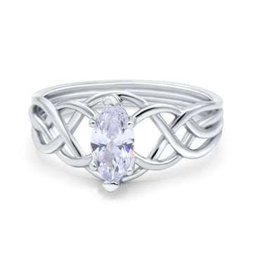 14K White Gold Marquise Art Deco Crisscross Bridal Wedding Engagement Ring Simulated CZ Size-7